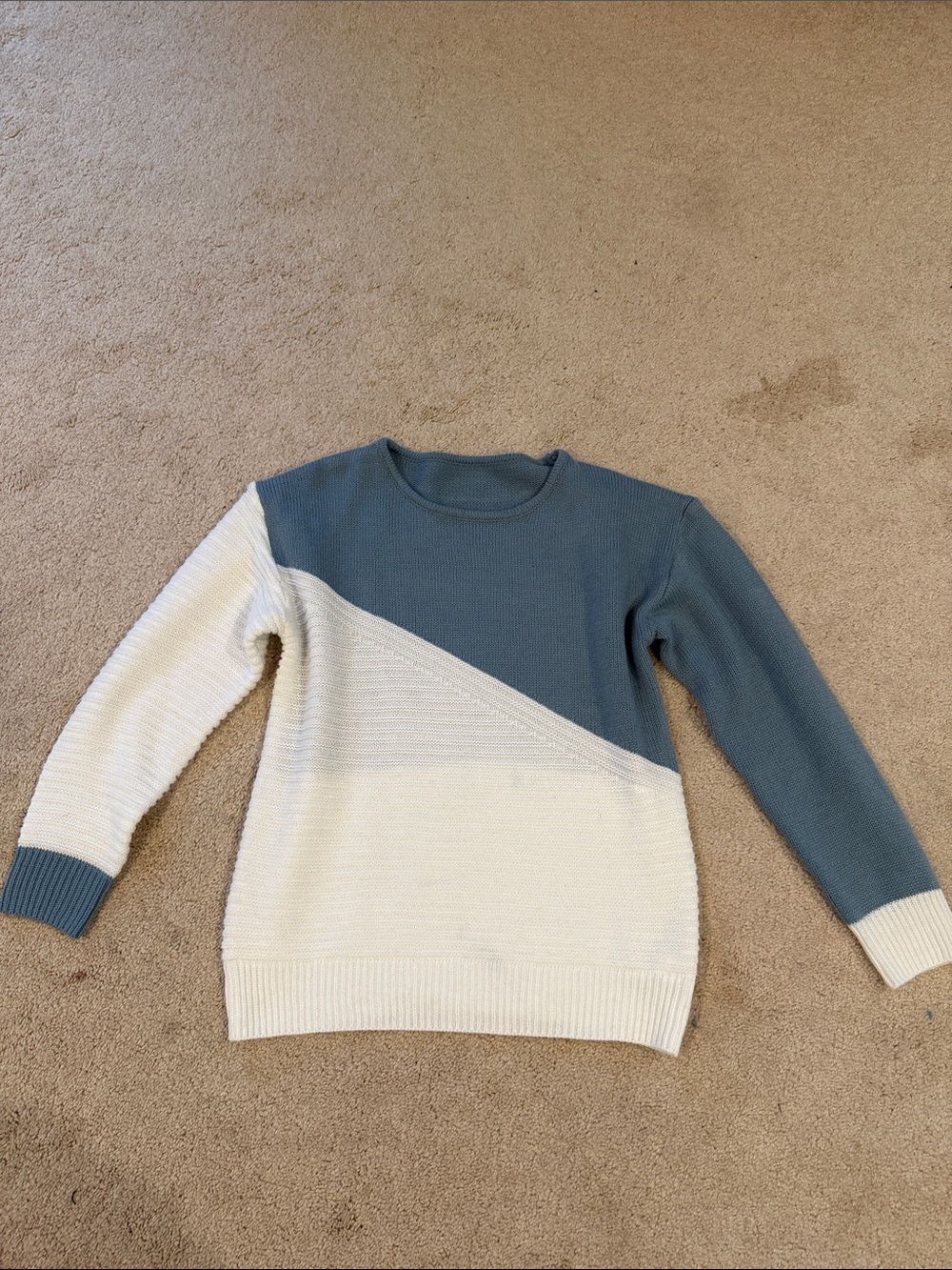 Women’s Two-Tone Crewneck Sweater - Blue & Cream